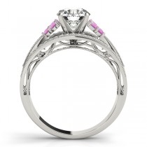 Diamond & Pink Sapphire Three Row Engagement Ring 14k White Gold (0.42ct)
