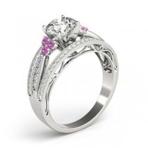 Diamond & Pink Sapphire Three Row Engagement Ring 14k White Gold (0.42ct)