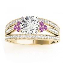 Diamond & Pink Sapphire Three Row Engagement Ring 14k Yellow Gold (0.42ct)