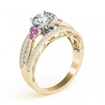 Diamond & Pink Sapphire Three Row Engagement Ring 14k Yellow Gold (0.42ct)