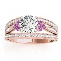 Diamond & Pink Sapphire Three Row Engagement Ring 18k Rose Gold (0.42)