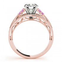 Diamond & Pink Sapphire Three Row Engagement Ring 18k Rose Gold (0.42)