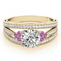 Diamond & Pink Sapphire Three Row Engagement Ring 18k Yellow Gold (0.42ct)