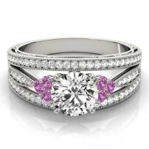 Diamond & Pink Sapphire Three Row Engagement Ring Setting (0.42ct)
