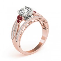 Diamond & Ruby Three Row Engagement Ring 14k Rose Gold (0.42ct)