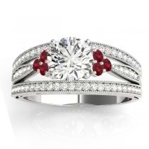 Diamond & Ruby Three Row Engagement Ring 18k White Gold (0.42ct)