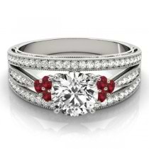 Diamond & Ruby Three Row Engagement Ring Platinum (0.42ct)