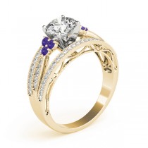 Diamond & Tanzanite Three Row Engagement Ring 18k Yellow Gold (0.42ct)