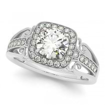 Designer Diamond Halo Engagement Ring 14k White Gold (1.25ct)