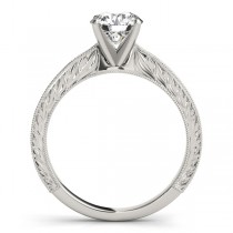 Floral Solitaire Engagement Ring 14k White Gold