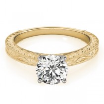 Floral Solitaire Engagement Ring 14k Yellow Gold