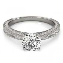 Floral Solitaire Engagement Ring 18k White Gold