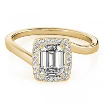 Emerald Bypass Halo Diamond Engagement Ring 14k Yellow Gold (1.13ct)