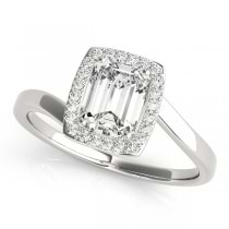 Emerald Bypass Halo Diamond Engagement Ring Palladium (1.13ct)
