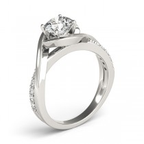 Solitaire  Bypass Diamond Engagement Ring 14k White Gold (0.13ct)