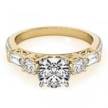 Round & Baguette Diamond Engagement Ring 14k Yellow Gold (1.88ct)