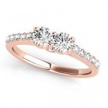 Diamond Two Stone Ring with Pave Sidestones 14k Rose Gold (1.25ct)
