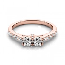 Diamond Two Stone Ring with Pave Sidestones 14k Rose Gold (1.25ct)