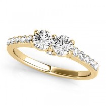 Diamond Two Stone Ring with Pave Sidestones 14k Yellow Gold (1.25ct)