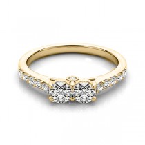 Diamond Two Stone Ring with Pave Sidestones 14k Yellow Gold (1.25ct)