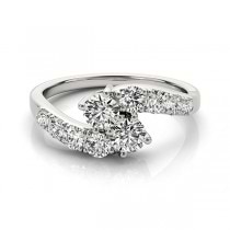 Diamond Accented Contoured Two Stone Ring 18k White Gold (1.25ct)