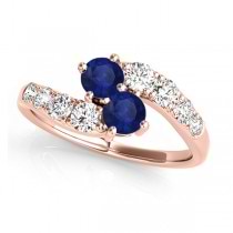 Blue Sapphire & Diamond Contoured Two Stone Ring 14k Rose Gold (2.00ct)