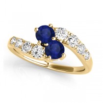 Blue Sapphire & Diamond Contoured Two Stone Ring 14k Yellow Gold (2.00ct)