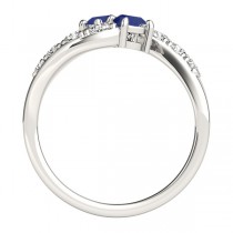 Blue Sapphire & Diamond Contoured Two Stone Ring Palladium (2.00ct)
