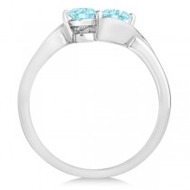 Aquamarine Diamond Accented Twisted Two Stone Ring 14k White Gold (1.13ct)