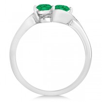 Emerald Diamond Accented Twisted Two Stone Ring 14k White Gold (1.13ct)