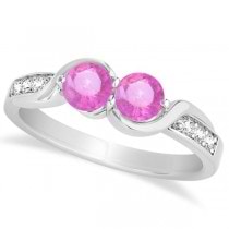 Pink Sapphire Diamond Accented Twisted Two Stone Ring 14k White Gold (1.13ct)