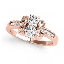 Diamond Butterfly Swirl Two Stone Ring 14k Rose Gold (0.34ct)