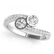 Diamond Pave Accented Bezel Set Two Stone Ring 14k White Gold (1.17ct)