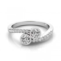 Diamond Pave Accented Bezel Set Two Stone Ring 14k White Gold (1.17ct)