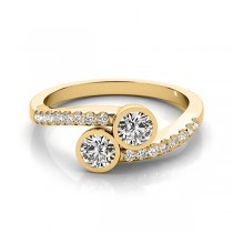 Diamond Pave Accented Bezel Set Two Stone Ring 14k Yellow Gold 1.17ct