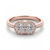 Diamond Double Halo Two Stone Ring 14k Rose Gold (0.50ct)