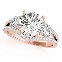 Diamond Split Shank Three Stone Engagement Ring 18k Rose Gold (2.72ct)