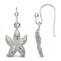 Women's Etched Starfish Earrings with Hooks in Sterling Silver