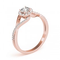 Diamond Halo Twisted Shank Engagement Ring 18k Rose Gold (0.41ct)