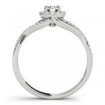 Diamond Halo Twisted Shank Engagement Ring 18k White Gold (0.41ct)
