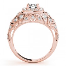 Antique Style Diamond Halo Engagement Ring 14k Rose Gold (0.94ct)