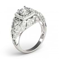 Antique Style Diamond Halo Engagement Ring 14k White Gold (0.94ct)