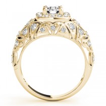 Antique Style Diamond Halo Engagement Ring 14k Yellow Gold (0.94ct)