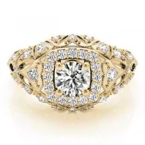 Antique Style Diamond Halo Engagement Ring 14k Yellow Gold (0.94ct)