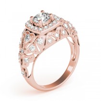 Antique Style Diamond Halo Engagement Ring 18k Rose Gold (0.94ct)