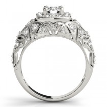 Antique Style Diamond Halo Engagement Ring Palladium (0.94ct)