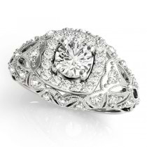 Antique Style Diamond Halo Engagement Ring Platinum (0.94ct)