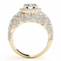 Wide DIamond Halo Fancy Engagement Ring 14k Yellow Gold (2.66ct)
