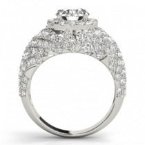 Wide DIamond Halo Fancy Engagement Ring 18k White Gold (2.66ct)