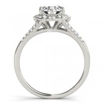 Diamond Halo Floral Split Shank Engagement Ring 14k White Gold (0.96ct)